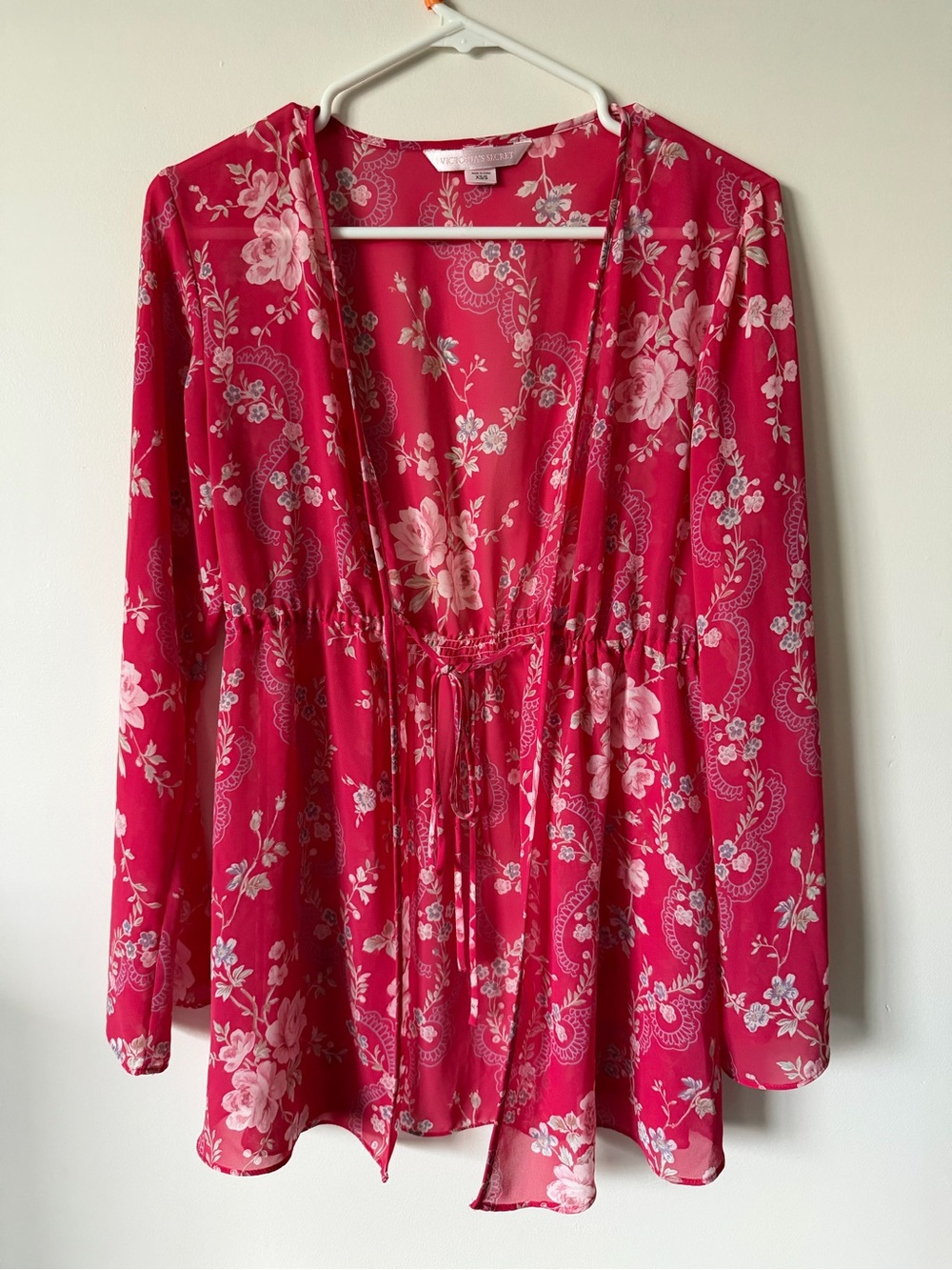 Victoria's Secret Raspberry Pink Floral Tie-Front Robe Top